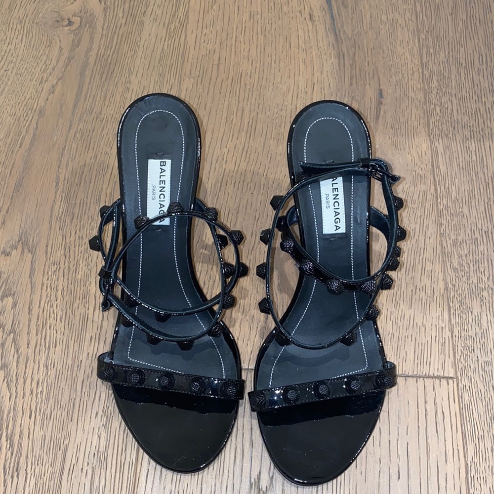 Balenciaga black studded kitten heel sandal 36